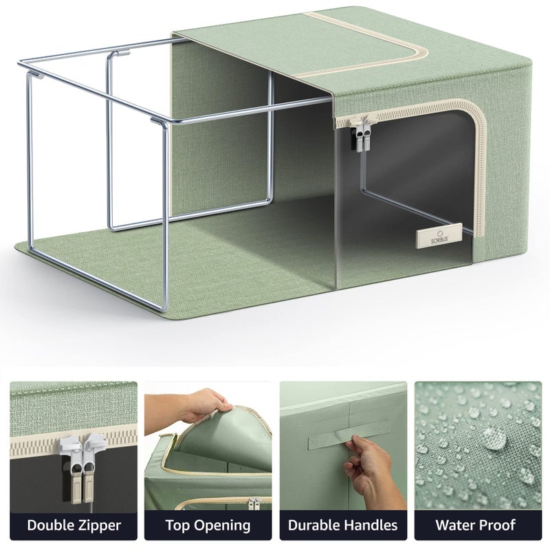 Sorbus Storage Bins with Metal Frame - Stackable & Foldable Clothes Organizer Bags - Oxford Fabric Storage Containers with Large Clear Window & Carry Handles, Bedroom Organization for Bedding & Linen - Image 5